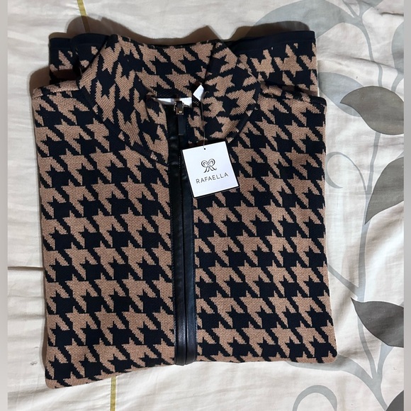 Rafaella Golden Honey Heather Petite Houndstooth Poncho Sweater Size Large - Picture 2 of 4